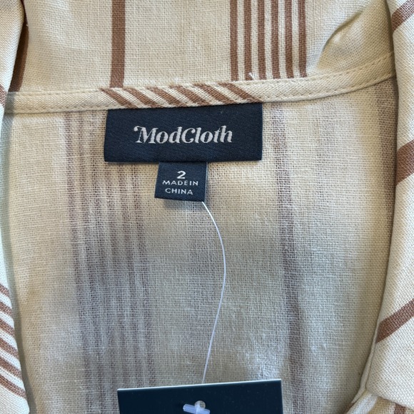 ModCloth Dress Women Size 2 Bow wrapped dress neutral ivory striped linen - Picture 11 of 14